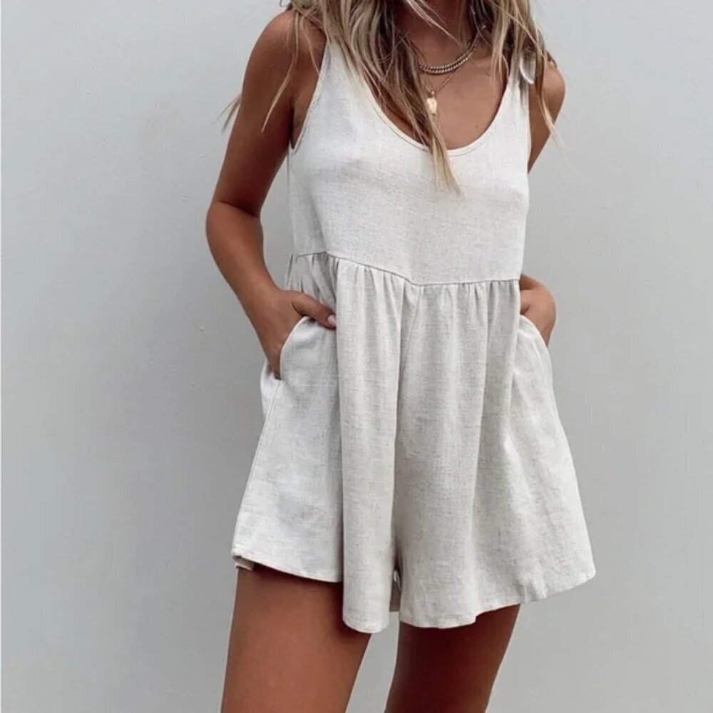 Princess Polly Tay Linen Blend Romper NWT Beige Size 10